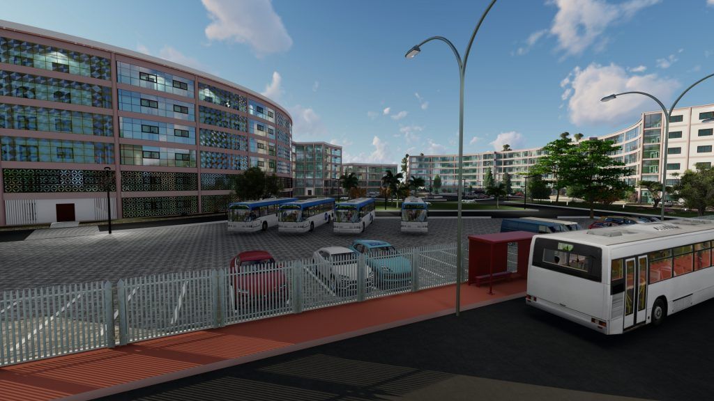Air d'arrêt de bus du projet d'architecture avec son nouveau quartier