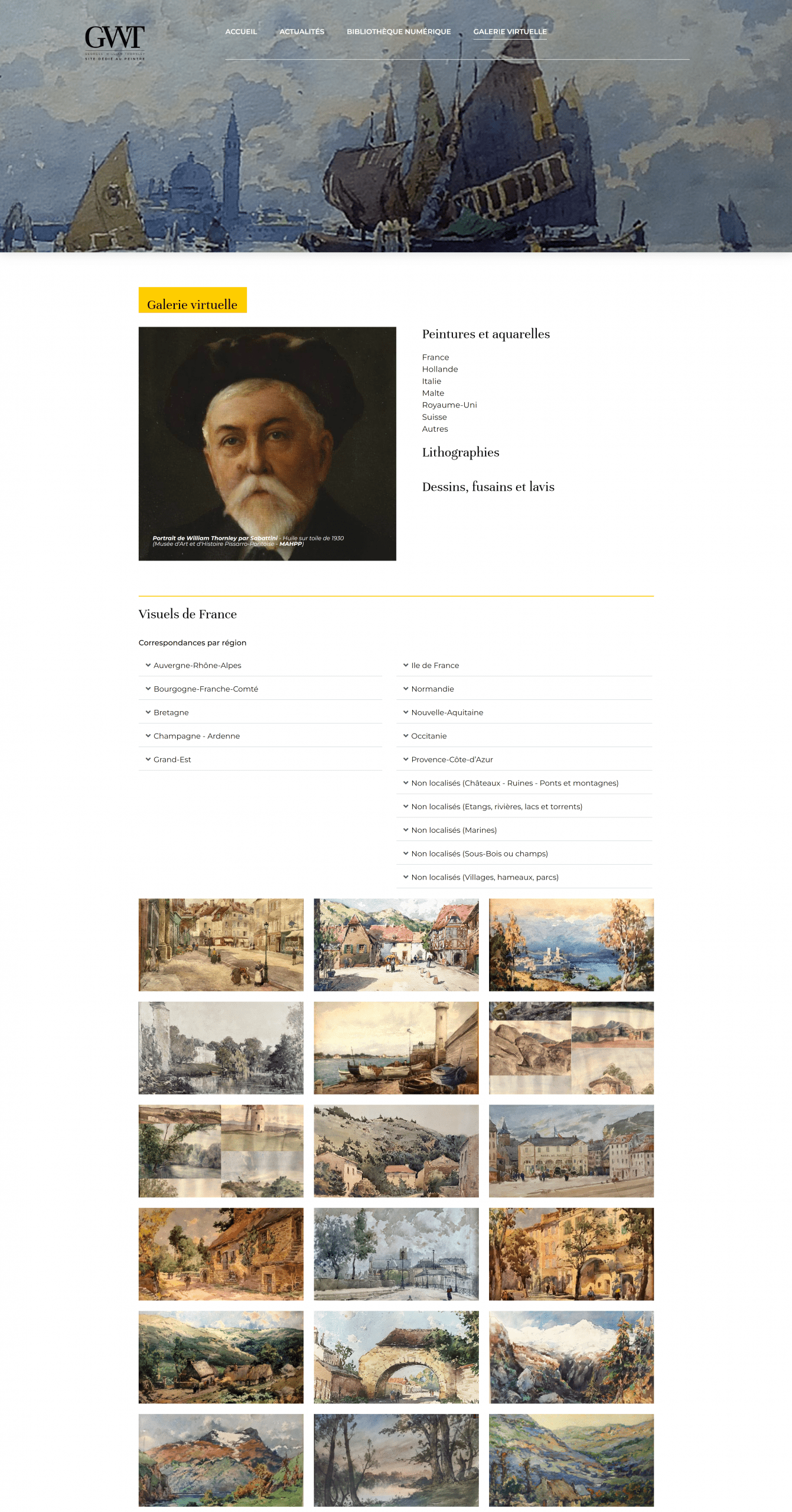 Georges william thornley site web avec les visuels de ces oeuvres et des galleries par lieux